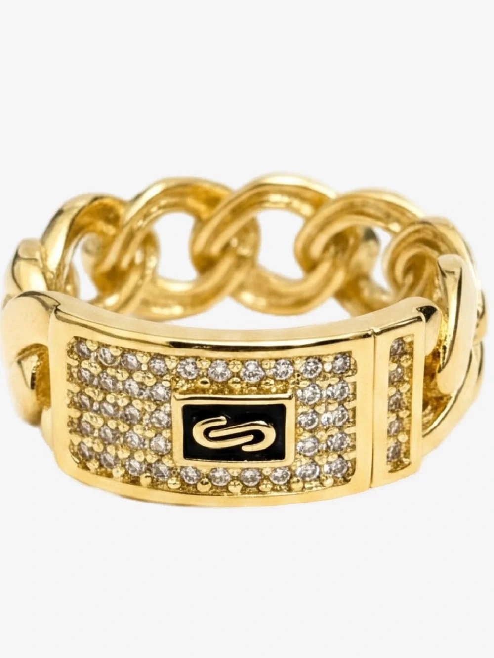 Monaco Chain Gold Statement Band Ring with CZ Pavé NWT Unisex